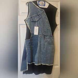Unique stylish women denim and mesh dress.